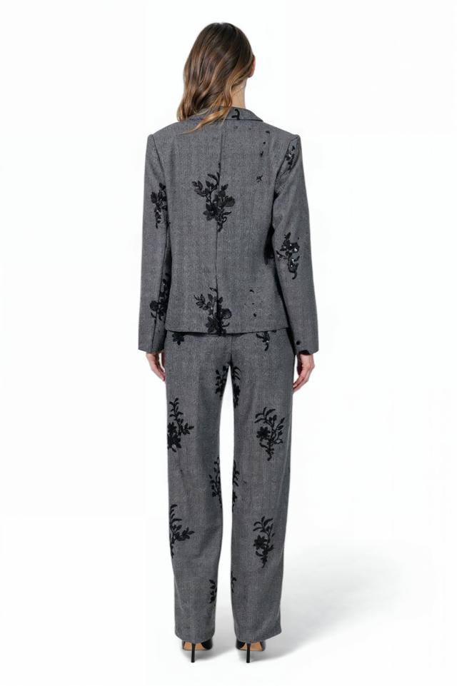 Mikael Aghal Grey Embellished Tailored Blazer and Pant Set