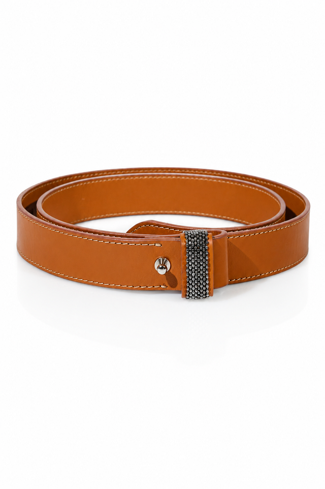 Fabiana Filippi Crystal Embellished Leather Belt in Cognac