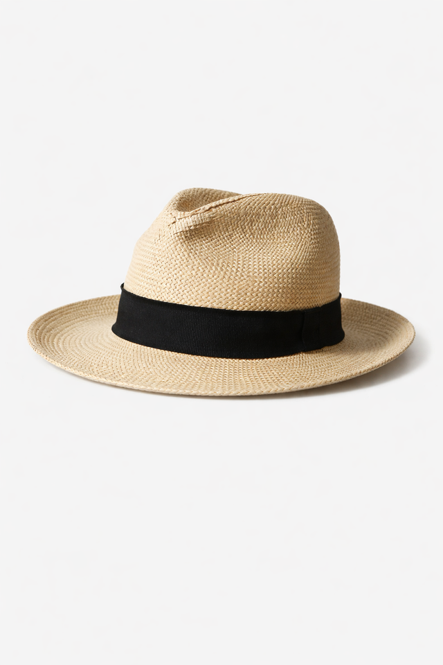 Fabiana Filippi Natural Straw Hat with Black Grosgrain Band
