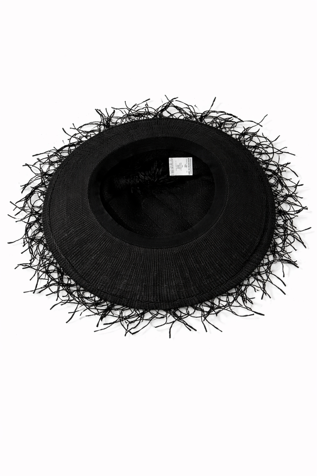Fabiana Filippi Black Fringed Wide-Brim Hat