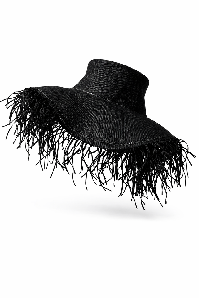 Fabiana Filippi Black Fringed Wide-Brim Hat