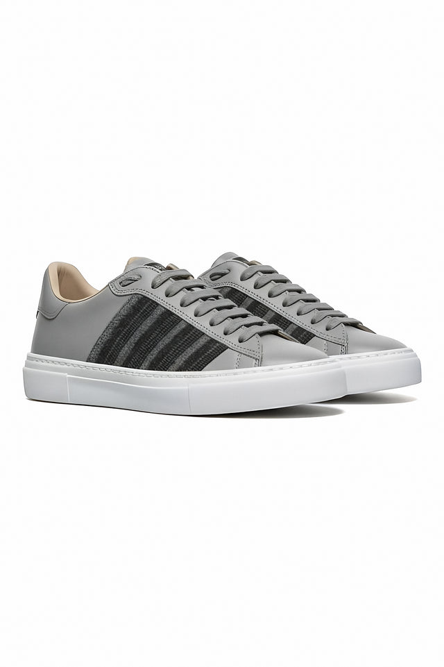 Fabiana Filippi Gray Leather & Knit Low-Top Sneakers