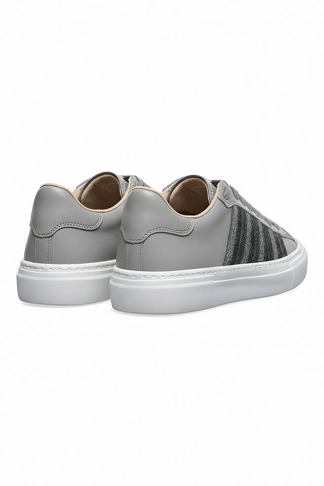 Fabiana Filippi Gray Leather & Knit Low-Top Sneakers