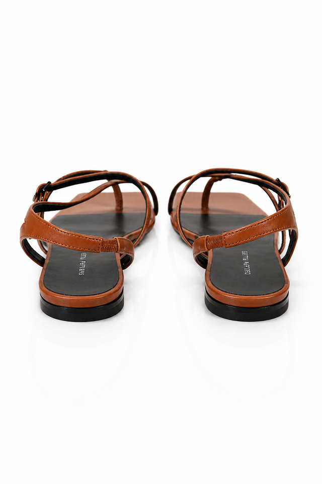 Fabiana Filippi Crystal-Embellished Leather Flat Sandals Cognac