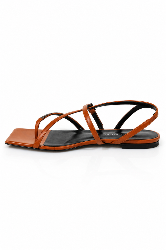 Fabiana Filippi Crystal-Embellished Leather Flat Sandals Cognac