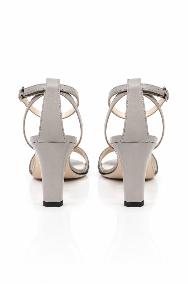 Fabiana Filippi Crystal Embellished Ankle Strap Sandals in Dove Grey