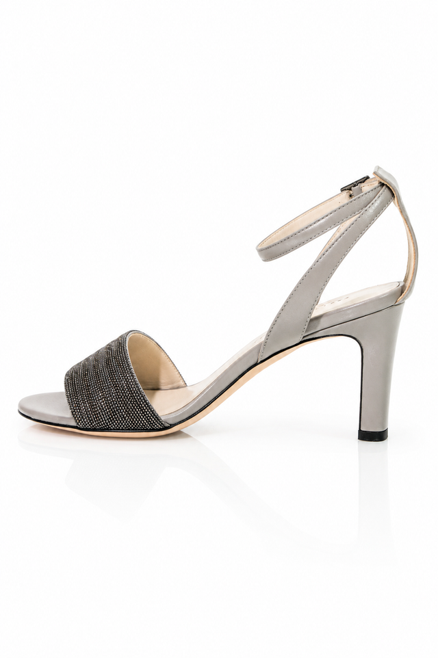 Fabiana Filippi Crystal Embellished Ankle Strap Sandals in Dove Grey