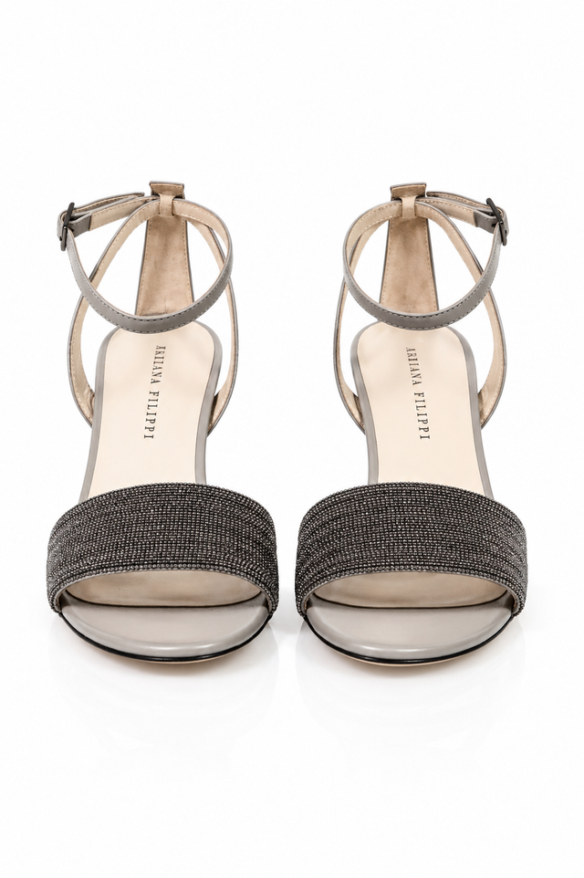 Fabiana Filippi Crystal Embellished Ankle Strap Sandals in Dove Grey