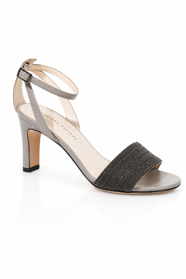Fabiana Filippi Crystal Embellished Ankle Strap Sandals in Dove Grey