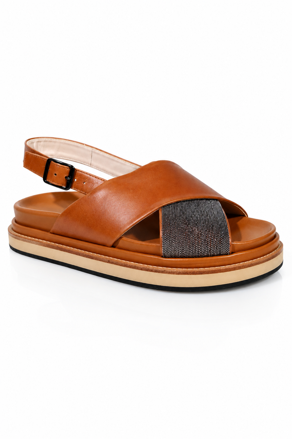 Fabiana Filippi Crystal-Embellished Leather Slingback Sandals Cognac