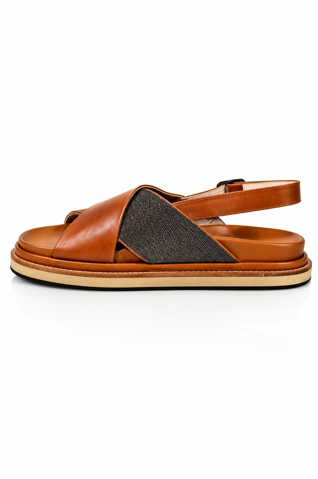 Fabiana Filippi Crystal-Embellished Leather Slingback Sandals Cognac