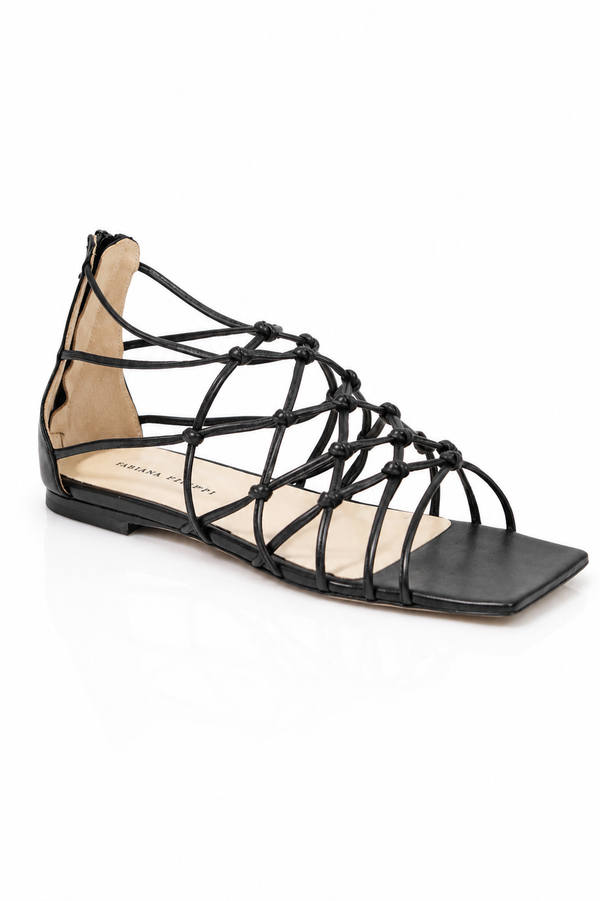 Fabiana Filippi Knotted Cage Leather Flat Sandals Black