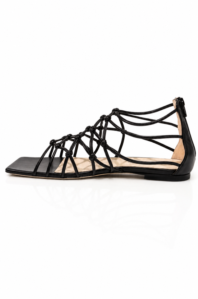 Fabiana Filippi Knotted Cage Leather Flat Sandals Black
