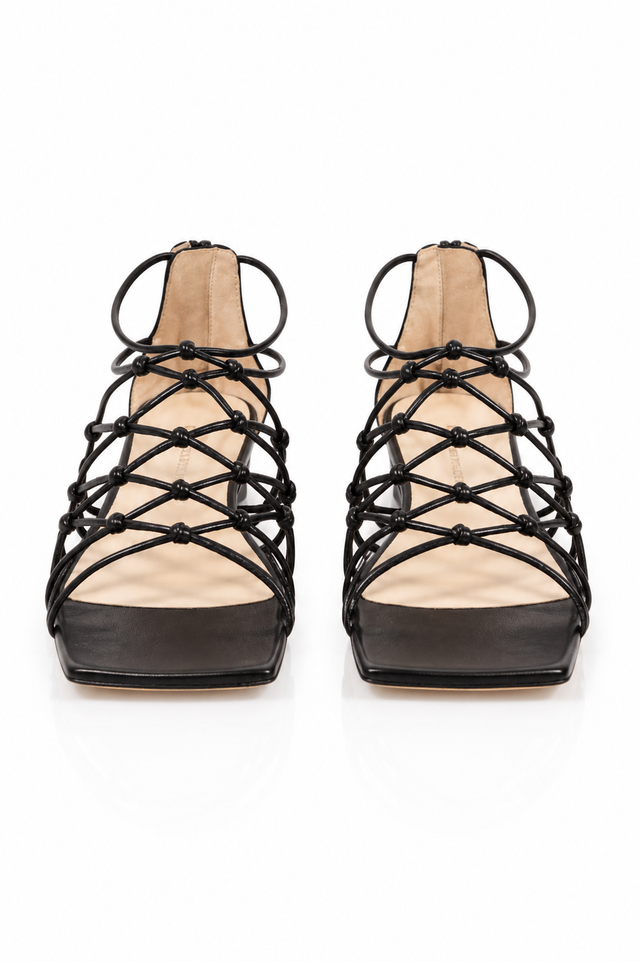 Fabiana Filippi Knotted Cage Leather Flat Sandals Black