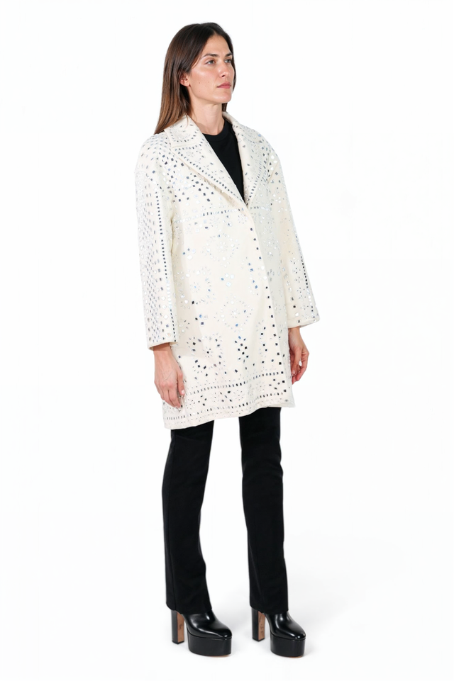 Valentino White Mirror Embellished Coat