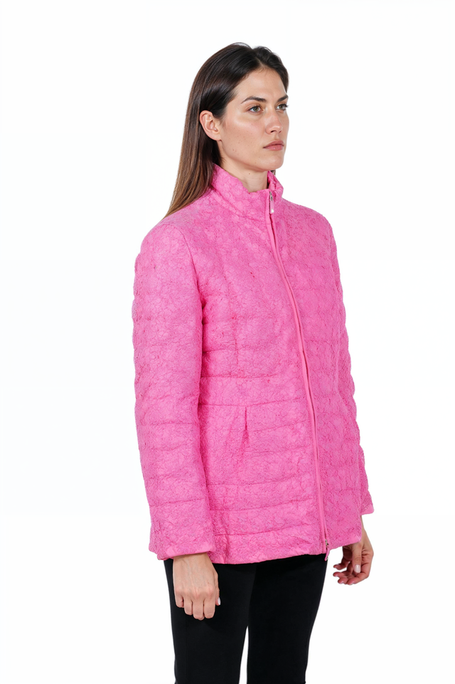 Valentino Pink Lace Quilted Puffer Jacket