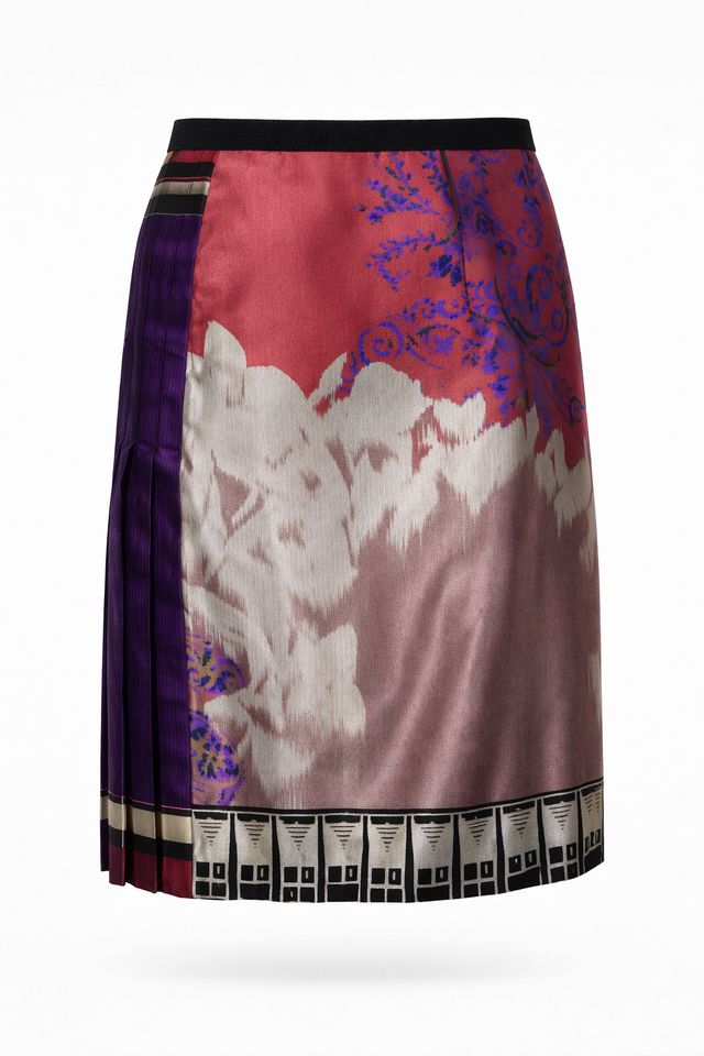 Etro Silk Printed Skirt with Pleated Panel in Multicolor