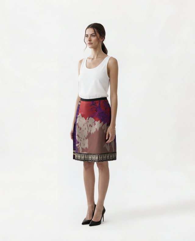 Etro Silk Printed Skirt with Pleated Panel in Multicolor