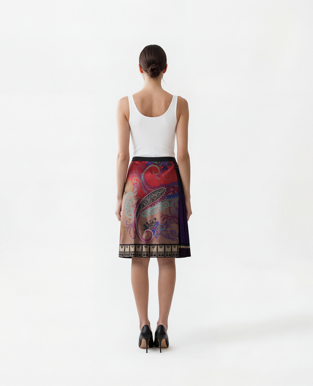 Etro Silk Printed Skirt with Pleated Panel in Multicolor