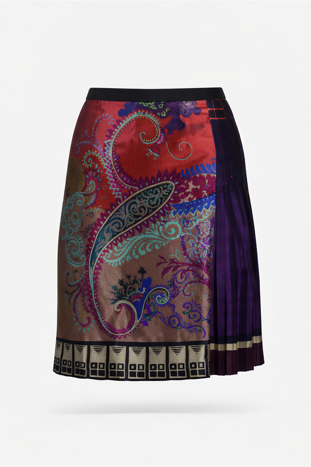 Etro Silk Printed Skirt with Pleated Panel in Multicolor