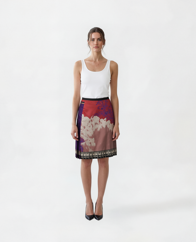 Etro Silk Printed Skirt with Pleated Panel in Multicolor