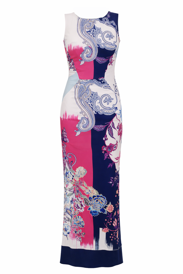 Etro Printed Sleeveless Maxi Dress with Paisley & Floral Motif