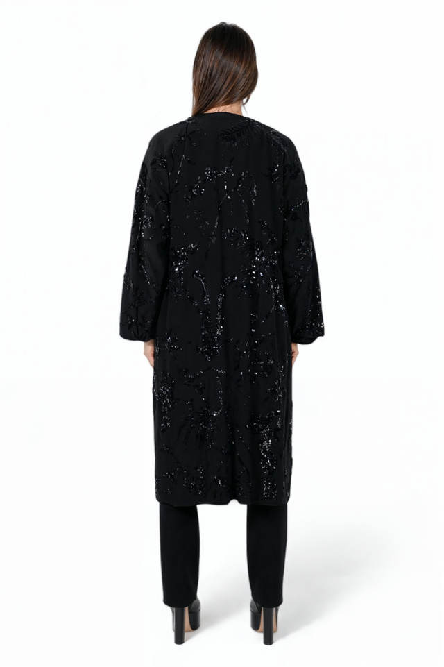 Valentino Black Embellished Coat with Fur Lining