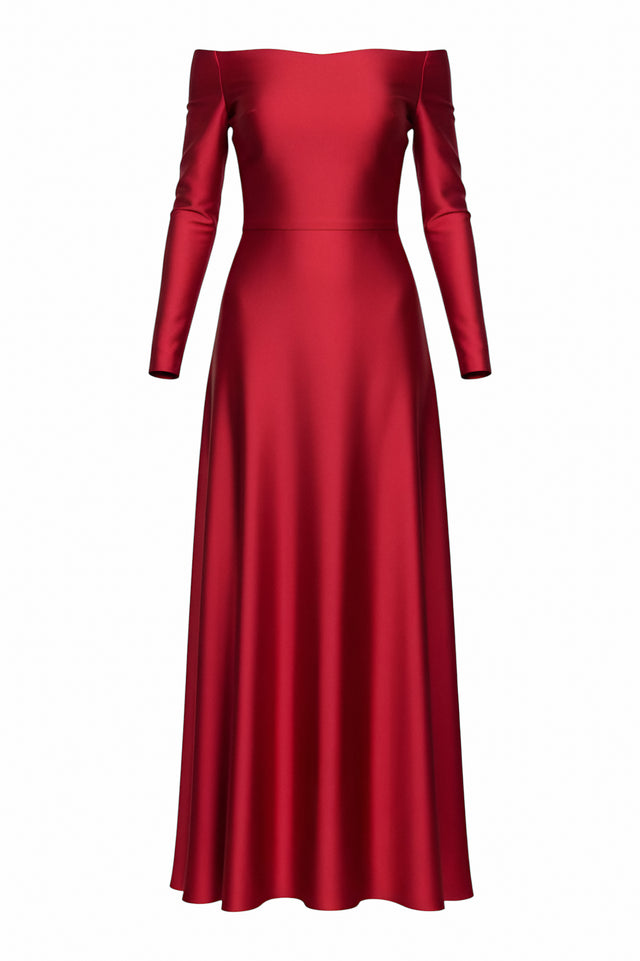 Valentino Off-Shoulder Satin Evening Gown in Red