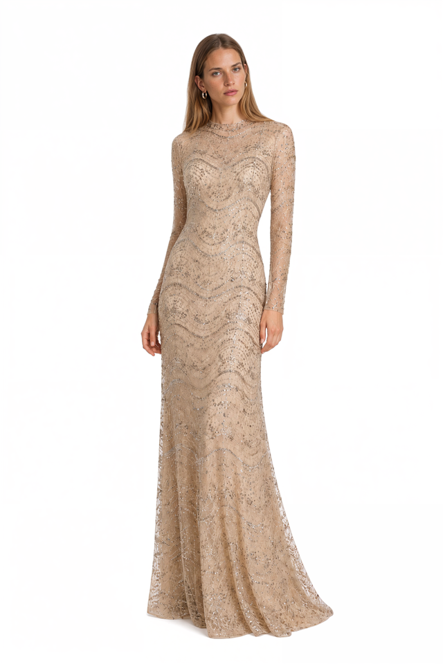 Valentino Sequin-Embellished Wave Motif Long-Sleeve