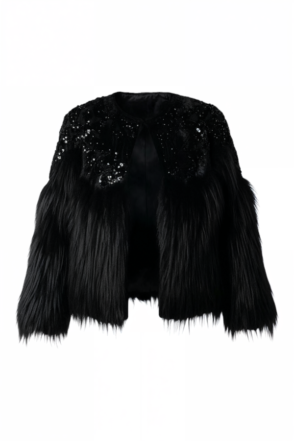 Valentino black beaded jacket with fur-trimmed sleeves