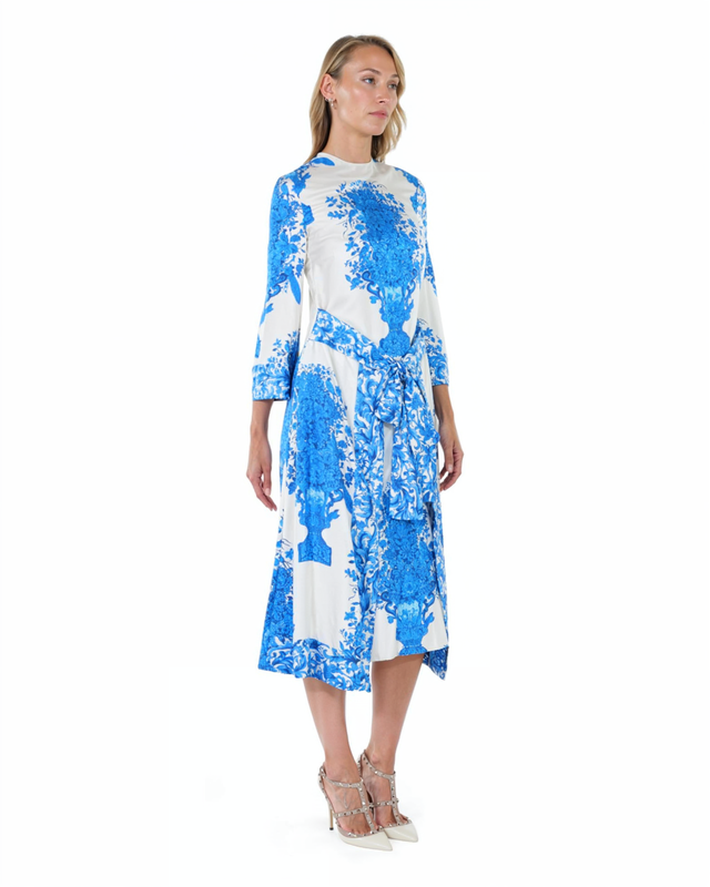 Valentino Floral Print Feather Trim Dress