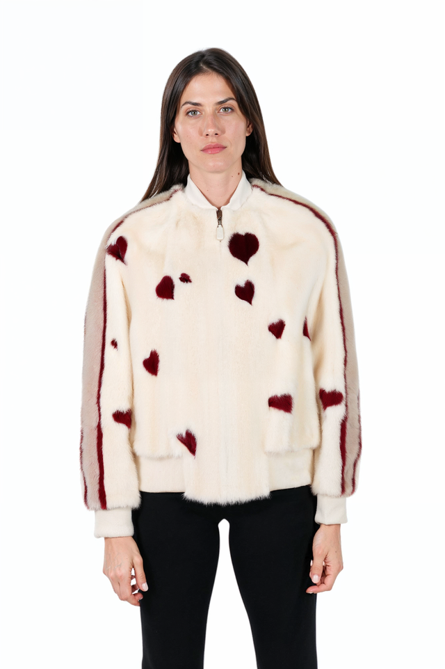 Valentino Heart-Motif Mink Bomber Jacket