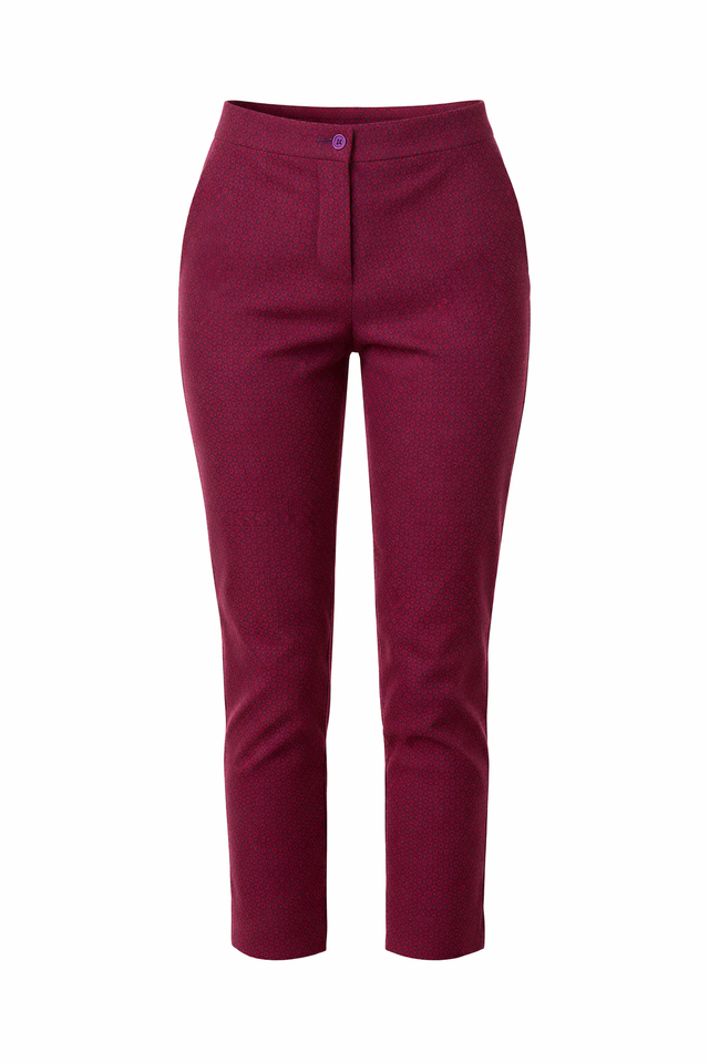 Etro Slim Fit Printed Pants in Red Micro Pattern