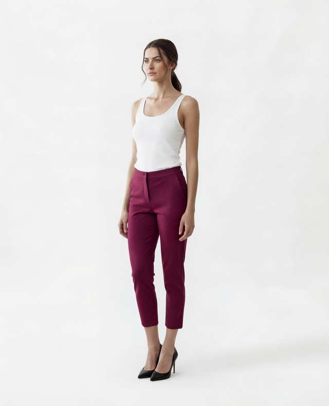 Etro Slim Fit Printed Pants in Red Micro Pattern