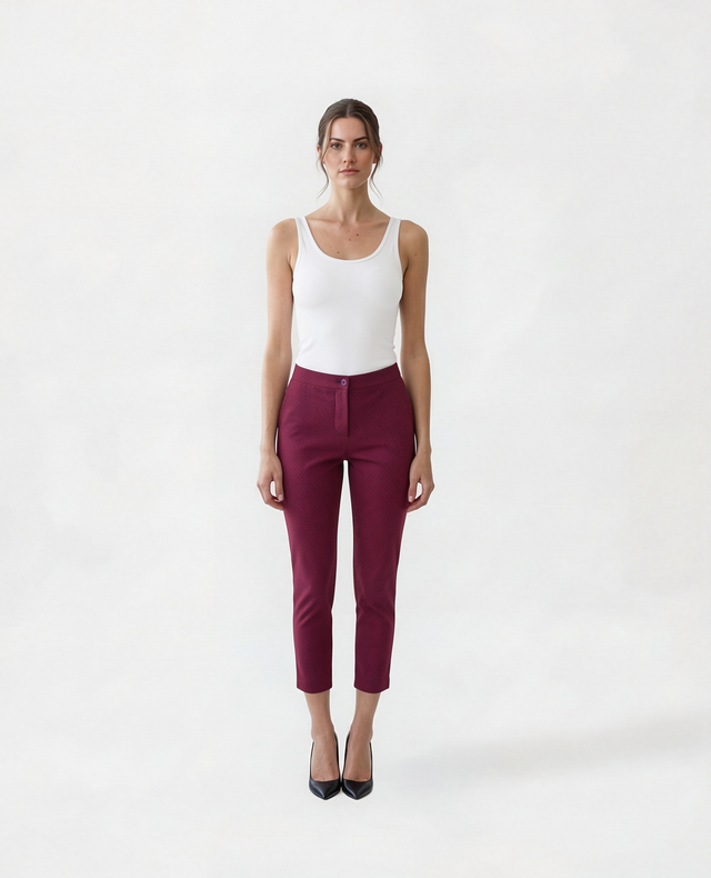 Etro Slim Fit Printed Pants in Red Micro Pattern