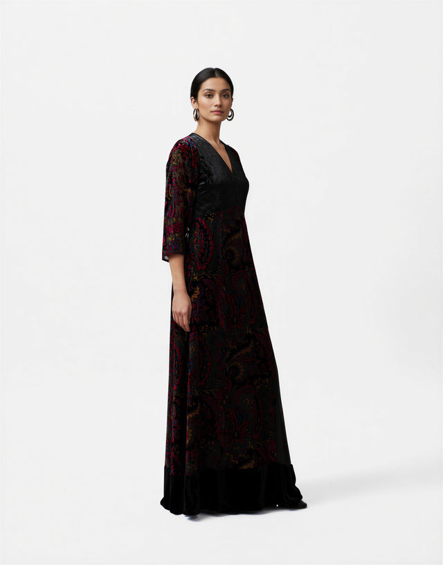 Valentino Floral Jacquard V-Neck Evening Gown