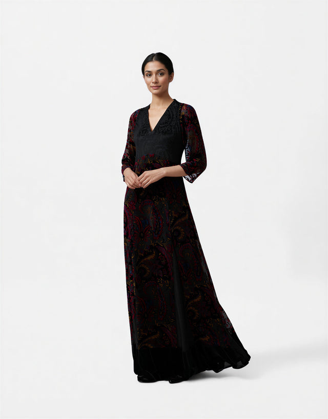 Valentino Floral Jacquard V-Neck Evening Gown