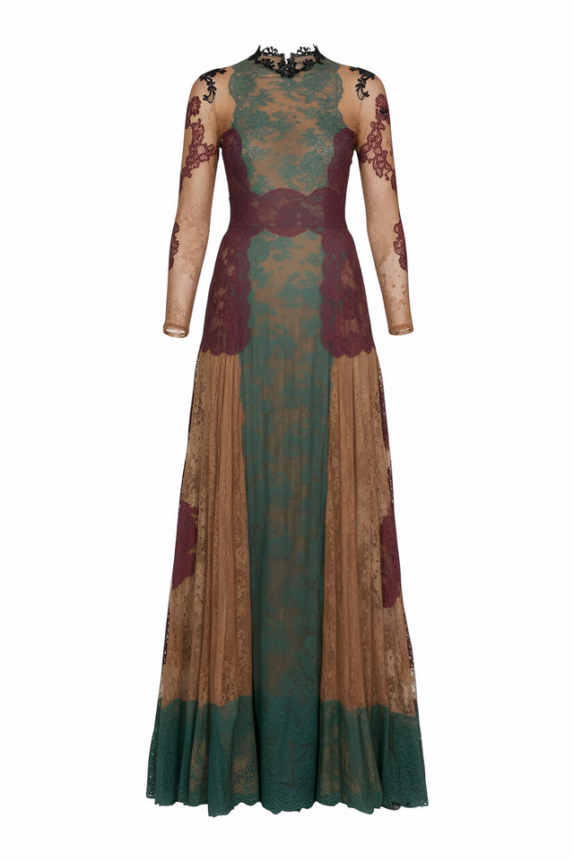 Valentino Multicolor Lace Evening Gown