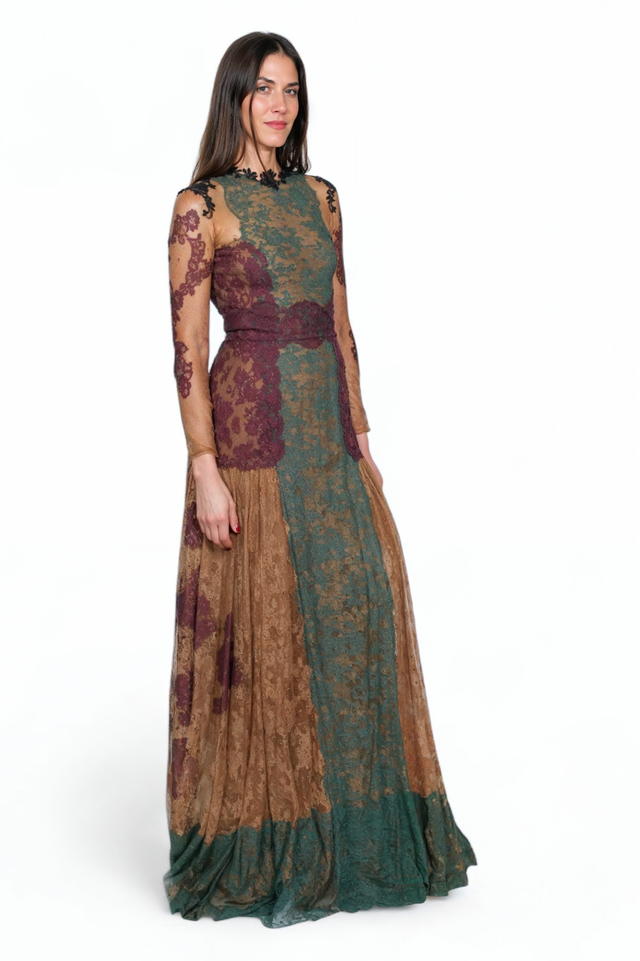 Valentino Multicolor Lace Evening Gown