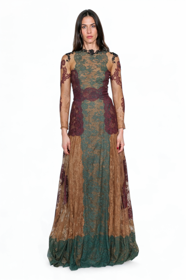 Valentino Multicolor Lace Evening Gown