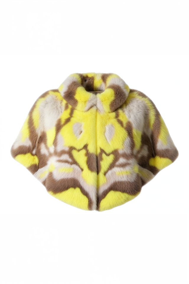 Valentino Vibrant Yellow Mink Capelet with Abstract Pattern