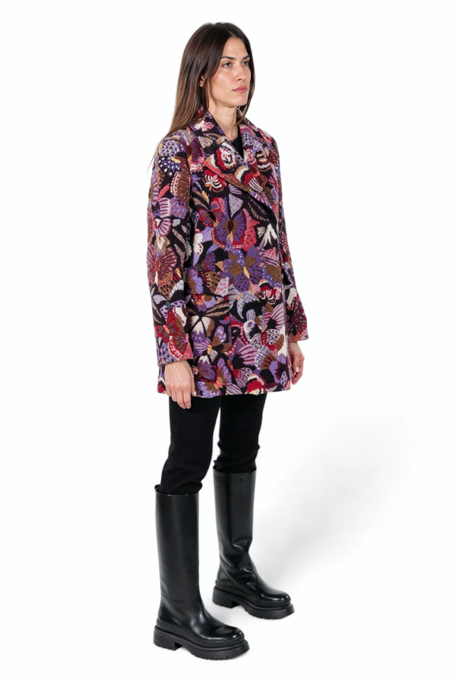 Valentino Floral Embroidered Wool Coat