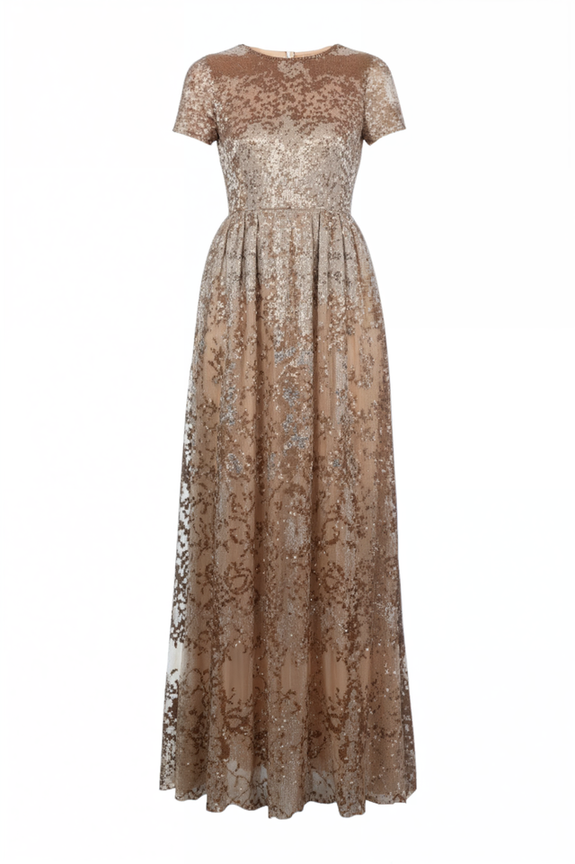Valentino Gold Embroidered Tulle Gown with V-Back