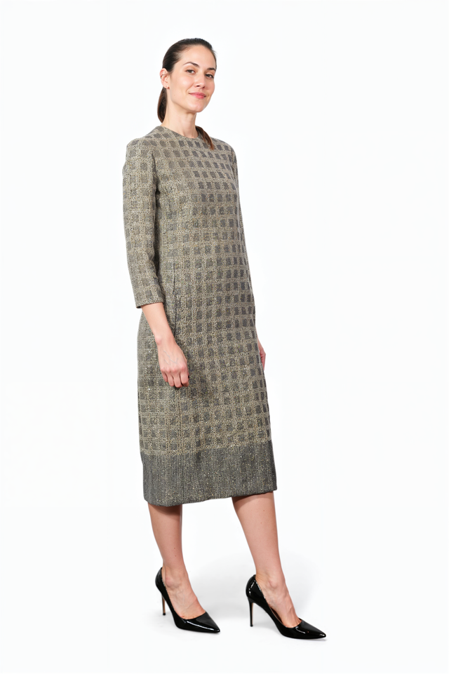 Valentino Textured Check Wool Midi Dress