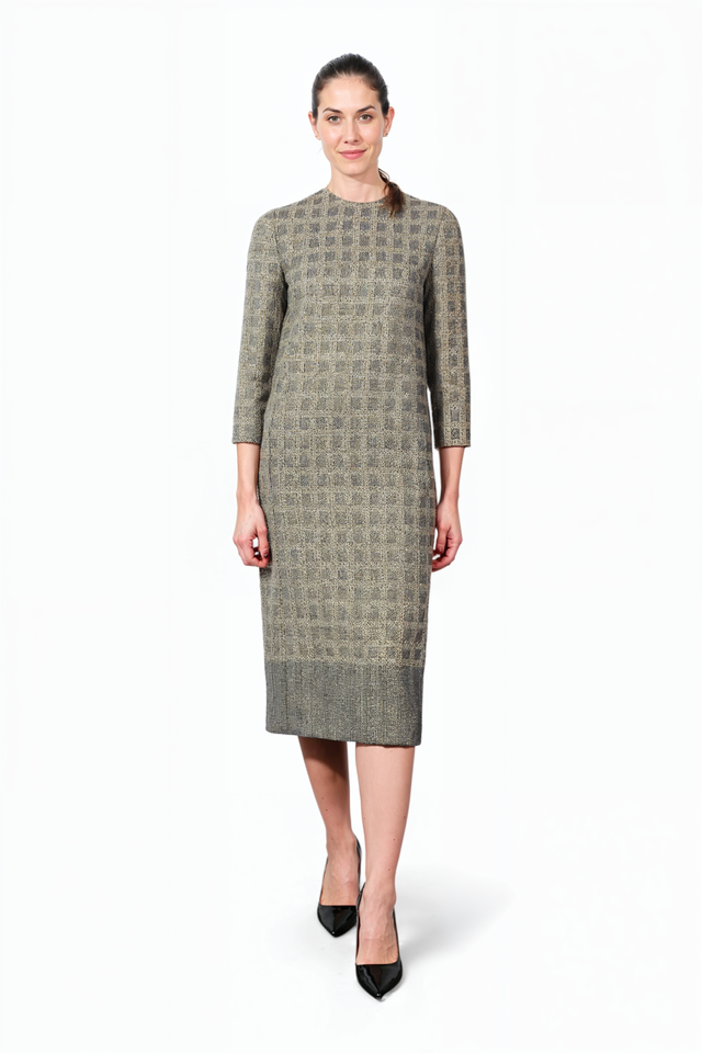 Valentino Textured Check Wool Midi Dress