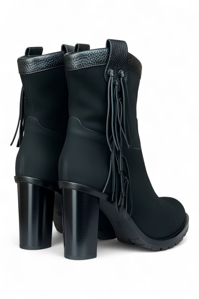Valentino Garavani Fringe-Detail Block Heel Boot – Black Suede