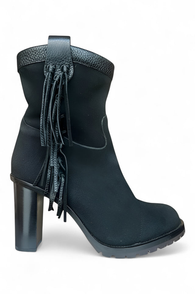 Valentino Garavani Fringe-Detail Block Heel Boot – Black Suede