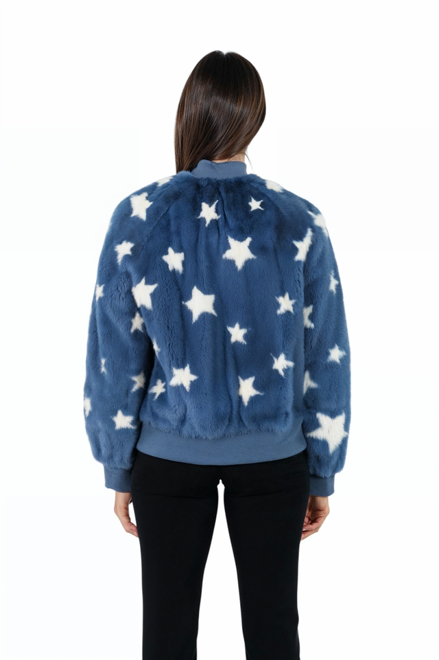 Valentino Blue Stars Mink Fur Bomber Jacket