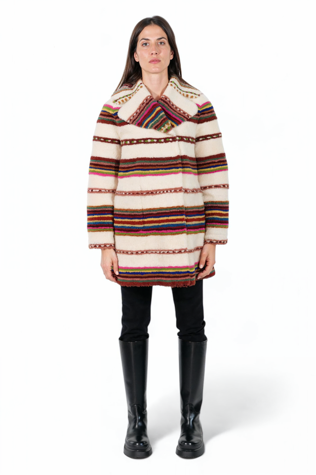 Valentino Reversible Multicolor Striped Shearling Coat