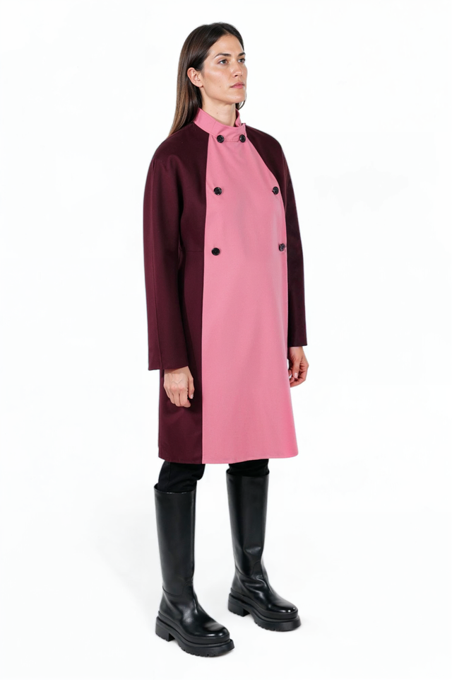 Valentino Color-Block Wool Military Coat